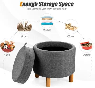 Round Fabric Storage Ottoman with Tray and Non-Slip Pads for Bedroom