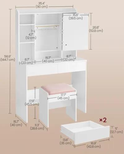 Vanity Desk with Mirror and Lights, Makeup Vanity with Upholstered Vanity Stool