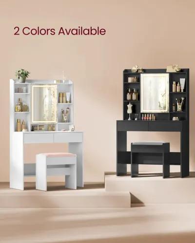 Vanity Desk with Mirror and Lights, Makeup Vanity with Upholstered Vanity Stool