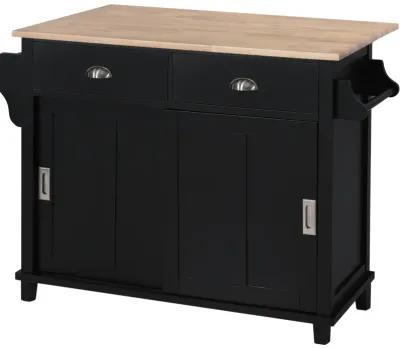 Rolling Kitchen Cart with Drop-Leaf Countertop & Barn Door