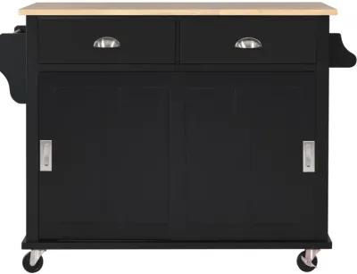 Rolling Kitchen Cart with Drop-Leaf Countertop & Barn Door