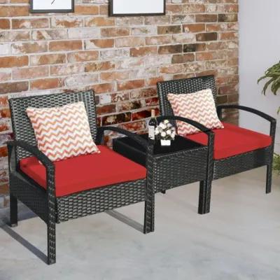 Hivvago Hivvago 3 Pieces Outdoor Rattan Patio Conversation Set with Seat Cushions