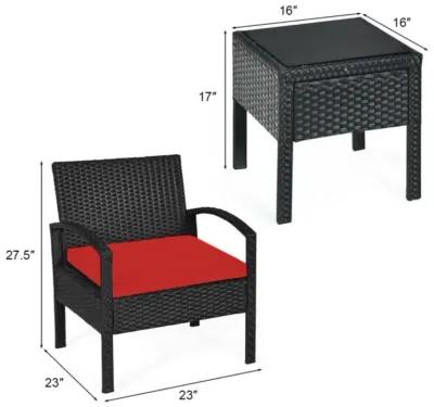 Hivvago Hivvago 3 Pieces Outdoor Rattan Patio Conversation Set with Seat Cushions