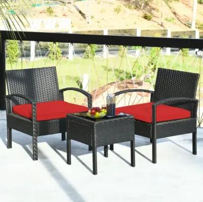 Hivvago Hivvago 3 Pieces Outdoor Rattan Patio Conversation Set with Seat Cushions