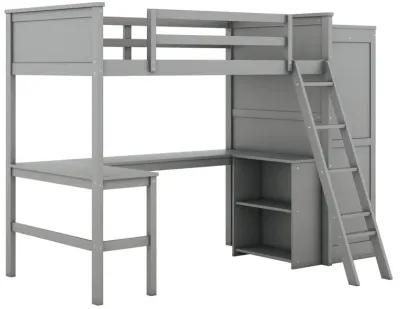 Twin Size Loft Bed With Desk, Shelves And Wardrobe