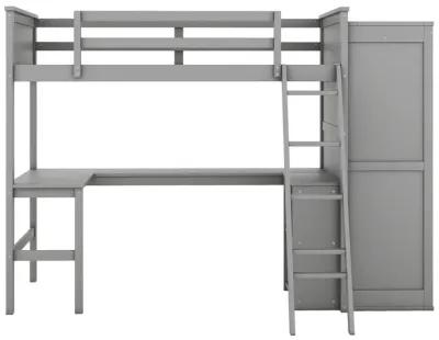 Twin Size Loft Bed With Desk, Shelves And Wardrobe