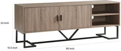 Bery 60 Inch TV Media Entertainment Console, 2 Door Cabinet, Taupe, Black - Benzara