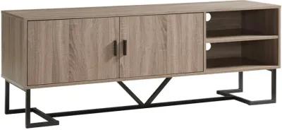 Bery 60 Inch TV Media Entertainment Console, 2 Door Cabinet, Taupe, Black - Benzara