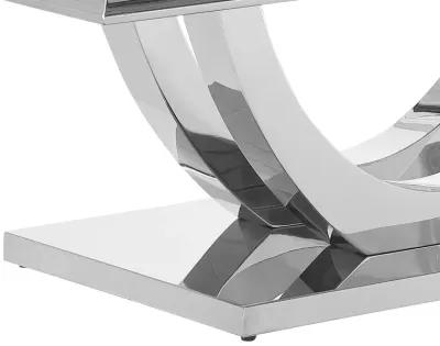 Kas 51 Inch Rectangular Coffee Table, White Stone Top, Polished Chrome Base - Benzara