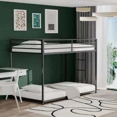 Twin over Twin Metal Bunk Bed Frame, Durable Square Tube Frame, Full-Length Guardrails, Easy Assembly, No Box Spring Needed, Black