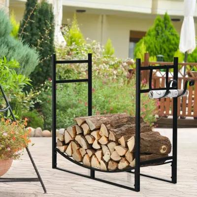 33 Inch Firewood Rack with Removable Kindling Holder Steel Fireplace Wood