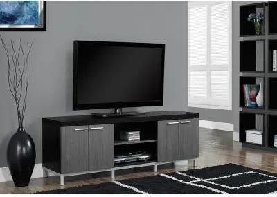 Monarch Specialties I 2590 Tv Stand, 60 Inch, Console, Media Entertainment Center, Storage Cabinet, Living Room, Bedroom, Laminate, Black, Grey, Contemporary, Modern