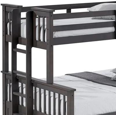 Veran Twin Over Full Bunk Bed, Trundle and 3 Drawers, Dark Gray Solid Wood