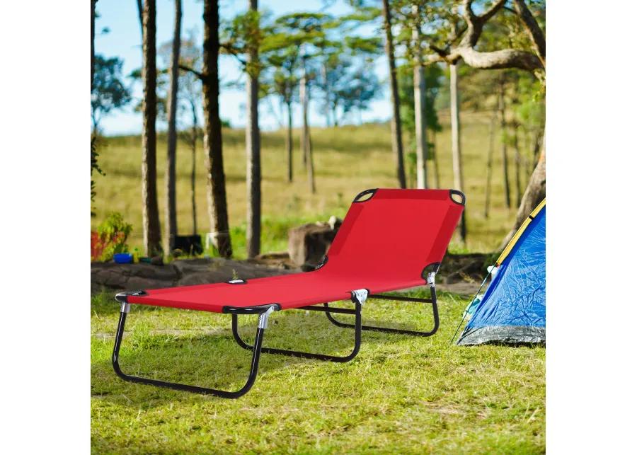 Red Outdoor Lounger: Portable 5-Position Folding Chaise for Beach, Poolside, Patio