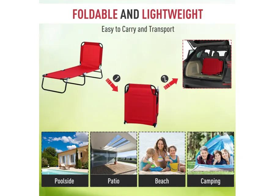 Red Outdoor Lounger: Portable 5-Position Folding Chaise for Beach, Poolside, Patio