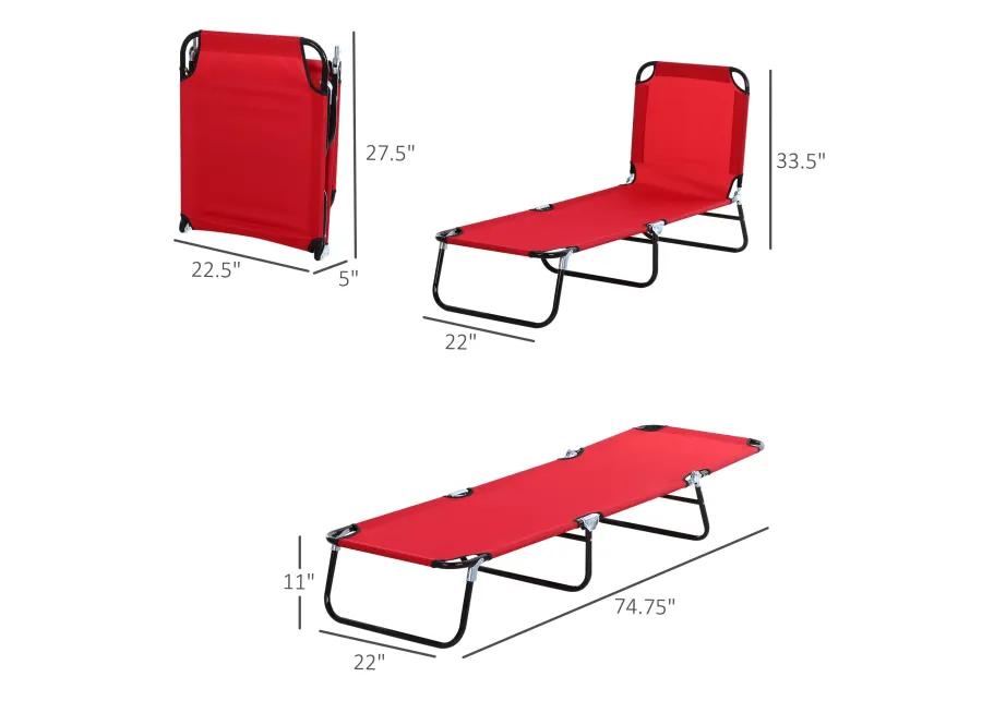 Red Outdoor Lounger: Portable 5-Position Folding Chaise for Beach, Poolside, Patio