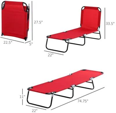 Red Outdoor Lounger: Portable 5-Position Folding Chaise for Beach, Poolside, Patio