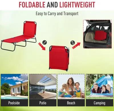 Red Outdoor Lounger: Portable 5-Position Folding Chaise for Beach, Poolside, Patio