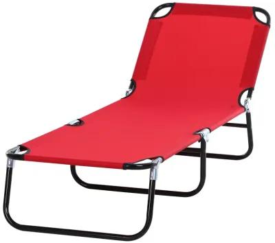 Red Outdoor Lounger: Portable 5-Position Folding Chaise for Beach, Poolside, Patio