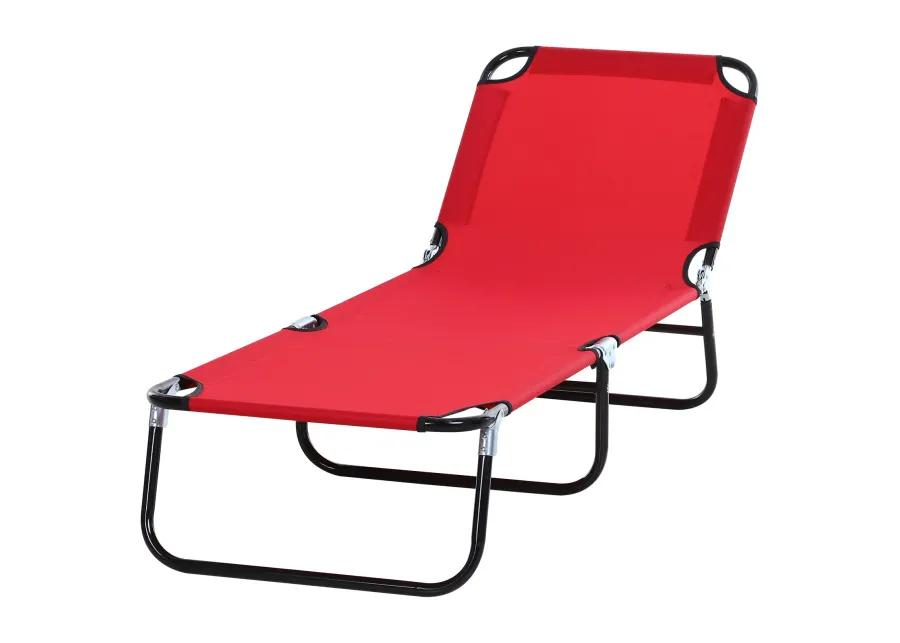 Red Outdoor Lounger: Portable 5-Position Folding Chaise for Beach, Poolside, Patio