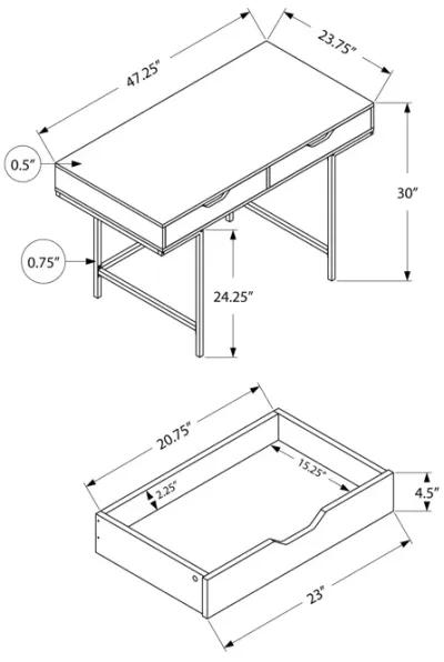 Monarch Specialties I 7569 Computer Desk, Home Office, Laptop, Storage Drawers, 48"L, Work, Metal, Laminate, Natural, White, Contemporary, Modern