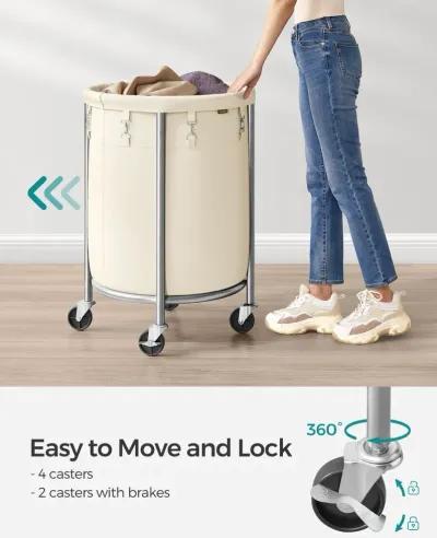 Laundry Basket with Wheels and Removable Bag, Steel Frame, 4 Casters and 2 Brakes