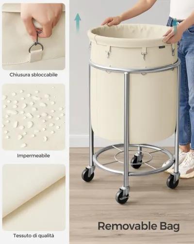 Laundry Basket with Wheels and Removable Bag, Steel Frame, 4 Casters and 2 Brakes