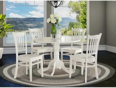 East West Furniture 5 Piece Kitchen Table & Chairs Set Includes a Round Dining Room Table with Dropleaf and 4 Dining Chairs, 42x42 Inch, Linen White