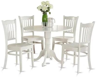 East West Furniture 5 Piece Kitchen Table & Chairs Set Includes a Round Dining Room Table with Dropleaf and 4 Dining Chairs, 42x42 Inch, Linen White