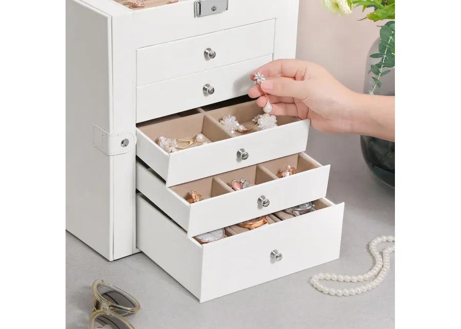 6-Tier Large Jewelry Box with Drawers, Mirror & Lock - Organizer for All Jewelry Types