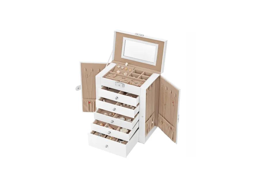 6-Tier Large Jewelry Box with Drawers, Mirror & Lock - Organizer for All Jewelry Types