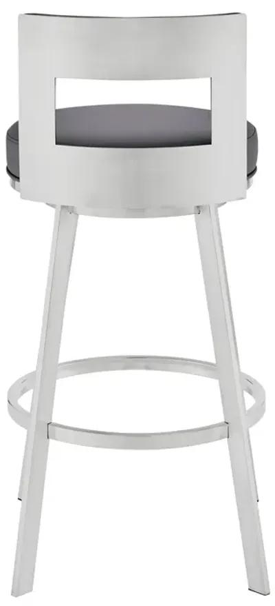 Lynof Swivel Stool in Silver Metal with Grey Faux Leather