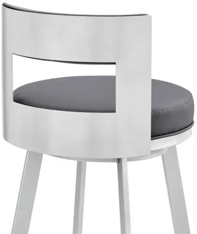 Lynof Swivel Stool in Silver Metal with Grey Faux Leather