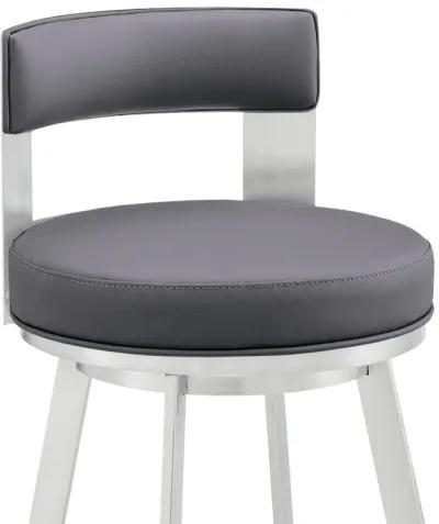 Lynof Swivel Stool in Silver Metal with Grey Faux Leather