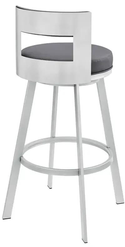 Lynof Swivel Stool in Silver Metal with Grey Faux Leather