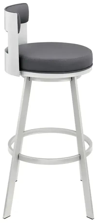 Lynof Swivel Stool in Silver Metal with Grey Faux Leather