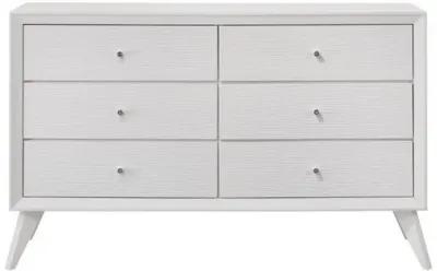 Siam 57 Inch Dresser, 6 Drawers, Modern White, Sleek Rubberwood Frame - Benzara