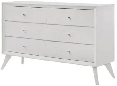 Siam 57 Inch Dresser, 6 Drawers, Modern White, Sleek Rubberwood Frame - Benzara