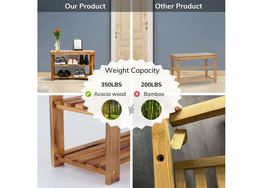 Acacia Wood Shoe Rack Bench Strong Weight Bearing Upto 200 LBS Best Ideas For Entryway Frontdoor Bathroom, Natural Color