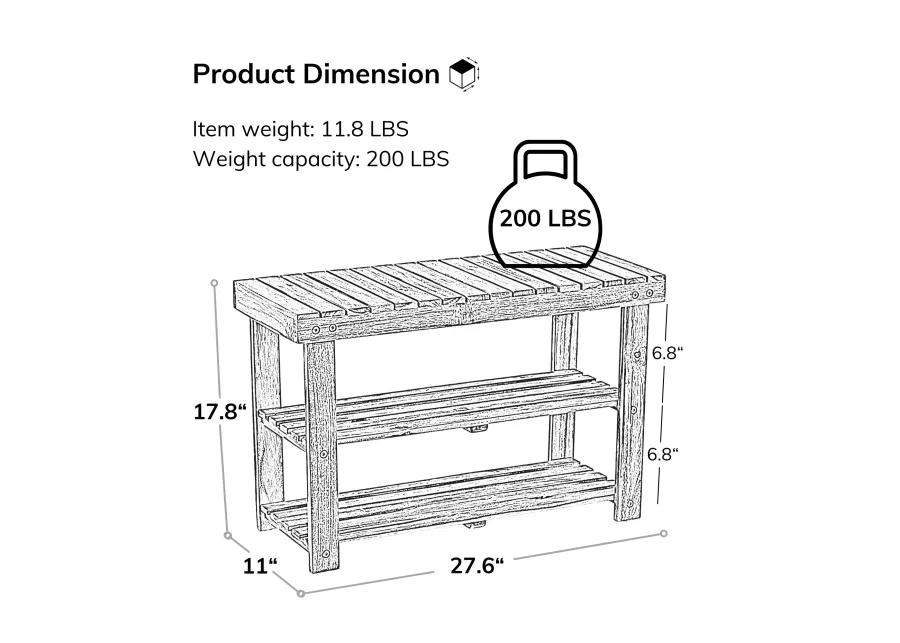 Acacia Wood Shoe Rack Bench Strong Weight Bearing Upto 200 LBS Best Ideas For Entryway Frontdoor Bathroom, Natural Color