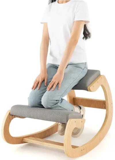 Wooden Rocking Chair with Comfortable Padded Seat Cushion and Knee Support