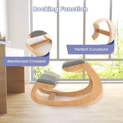 Wooden Rocking Chair with Comfortable Padded Seat Cushion and Knee Support