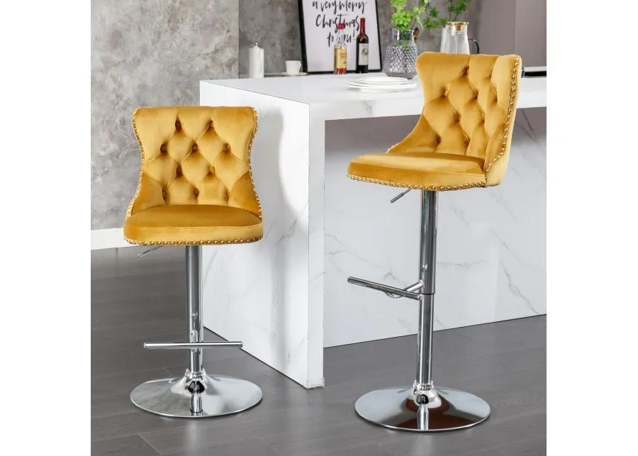 Hivvago Set of 2 Modern Upholstered Tufted Velvet Armless Bar Stools with Chrome Details