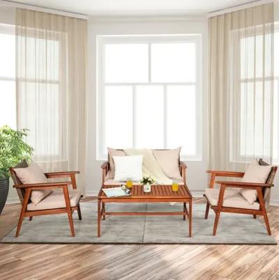 4-Piece Acacia Wood and Rattan Patio Furniture Set for Outdoor Seating