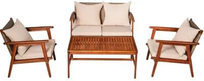 4-Piece Acacia Wood and Rattan Patio Furniture Set for Outdoor Seating