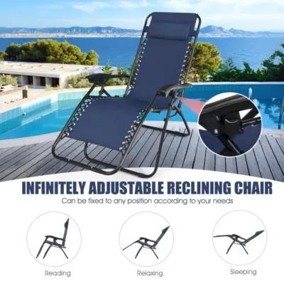 Hivvago 3 Pieces Folding Portable Zero Gravity Reclining Lounge Chairs Table Set