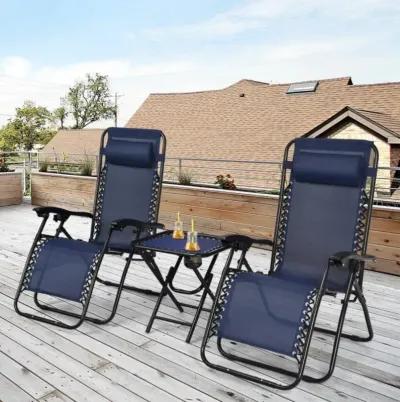 Hivvago 3 Pieces Folding Portable Zero Gravity Reclining Lounge Chairs Table Set