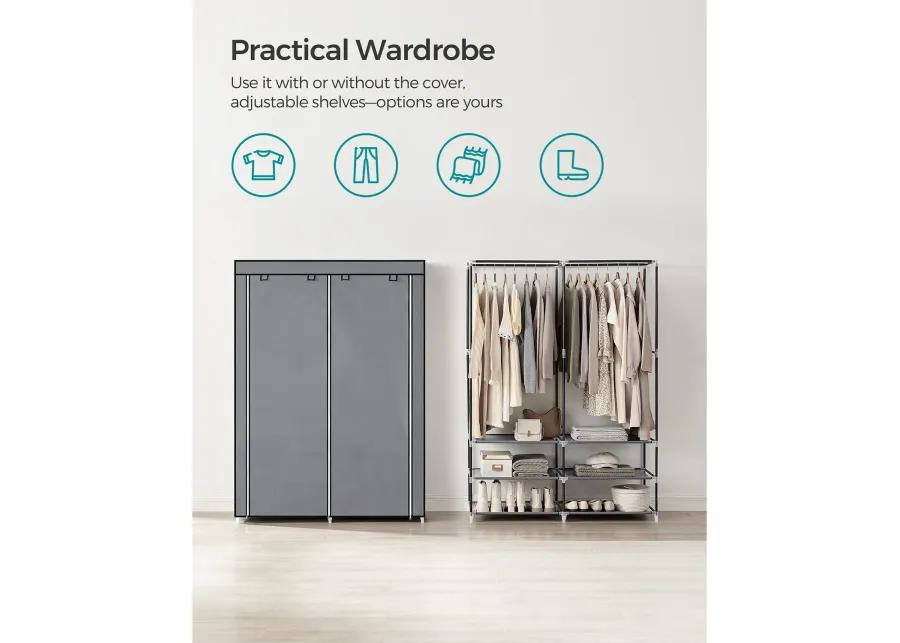 Portable Closet Wardrobe with Shoe Rack, Cover & Dual Hanging Rods