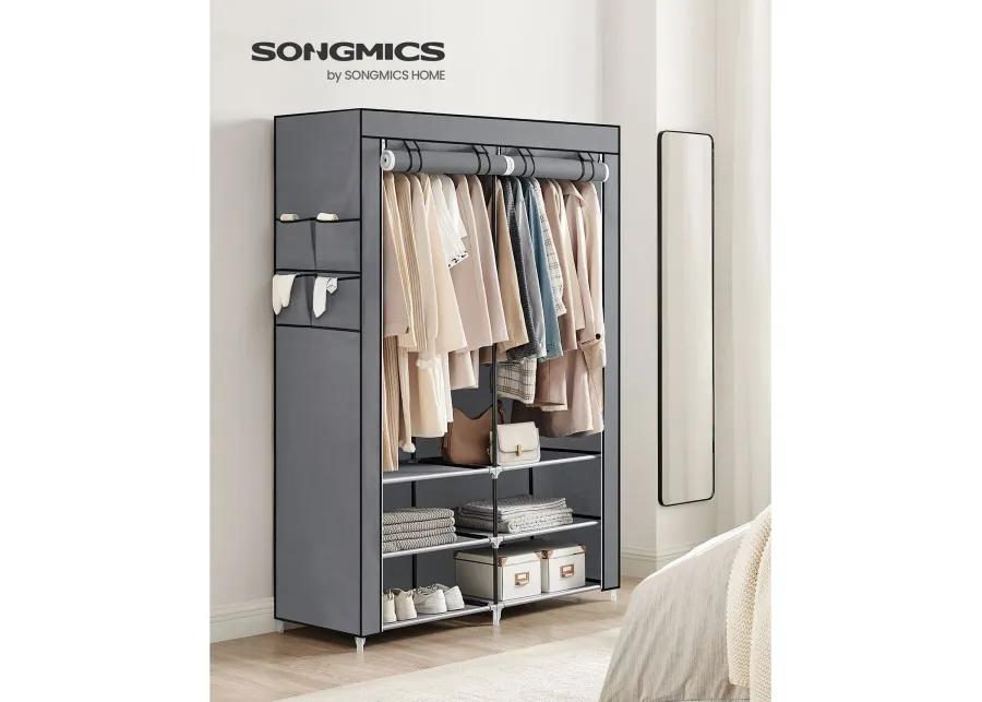 Portable Closet Wardrobe with Shoe Rack, Cover & Dual Hanging Rods