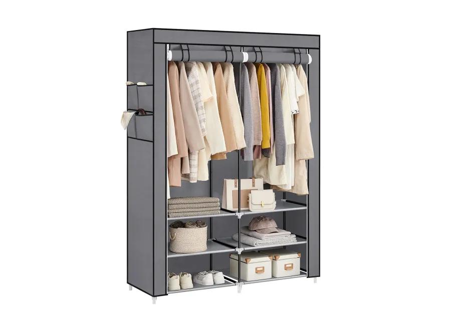 Portable Closet Wardrobe with Shoe Rack, Cover & Dual Hanging Rods